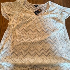Torrid Cream Chevron Lace Blouse